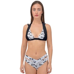 Tape Cassette 80s Retro Genx Pattern Black And White Double Strap Halter Bikini Set by genx