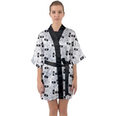 Tape Cassette 80s Retro Genx Pattern Black And White Quarter Sleeve Kimono Robe by genx