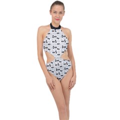 Tape Cassette 80s Retro Genx Pattern Black And White Halter Side Cut Swimsuit by genx