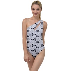 Tape Cassette 80s Retro Genx Pattern Black And White To One Side Swimsuit by genx