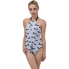 Tape Cassette 80s Retro Genx Pattern Black And White Go With The Flow One Piece Swimsuit by genx