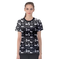 Tape Cassette 80s Retro GenX Pattern black and White Women s Sport Mesh Tee