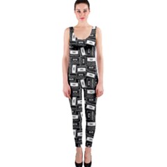 Tape Cassette 80s Retro GenX Pattern black and White One Piece Catsuit