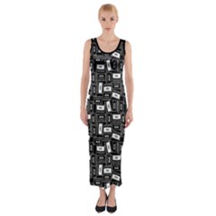 Tape Cassette 80s Retro Genx Pattern Black And White Fitted Maxi Dress by genx