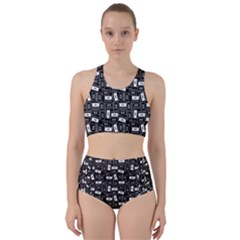 Tape Cassette 80s Retro GenX Pattern black and White Racer Back Bikini Set