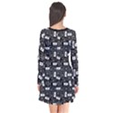 Tape Cassette 80s Retro GenX Pattern black and White Long Sleeve V-neck Flare Dress View2