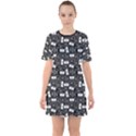 Tape Cassette 80s Retro GenX Pattern black and White Sixties Short Sleeve Mini Dress View1