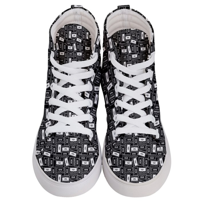 Tape Cassette 80s Retro GenX Pattern black and White Men s Hi-Top Skate Sneakers