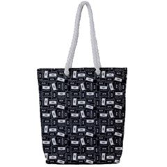 Tape Cassette 80s Retro GenX Pattern black and White Full Print Rope Handle Tote (Small)