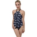 Tape Cassette 80s Retro GenX Pattern black and White Go with the Flow One Piece Swimsuit View1