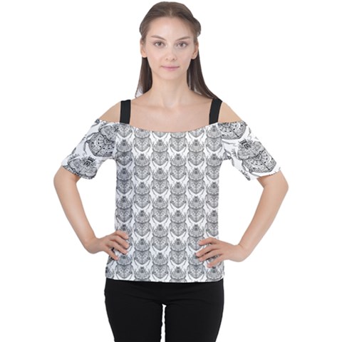 Scarab Pattern Egyptian Mythology Black And White Cutout Shoulder Tee by genx