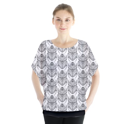 Scarab Pattern Egyptian Mythology Black And White Batwing Chiffon Blouse by genx