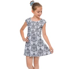 Scarab Pattern Egyptian Mythology Black And White Kids Cap Sleeve Dress by genx