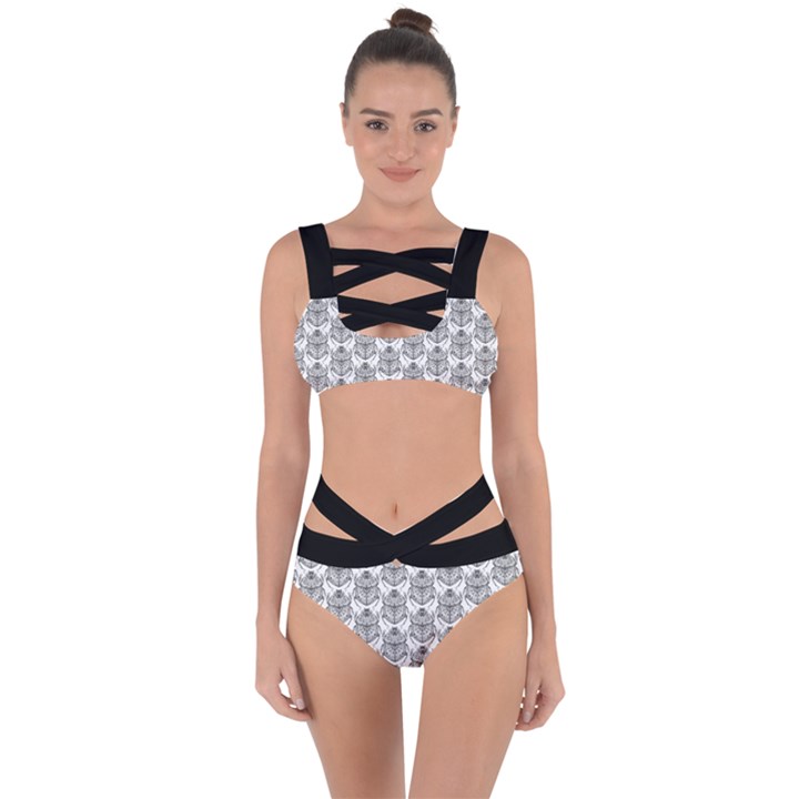 Scarab Pattern Egyptian Mythology Black and White Bandaged Up Bikini Set 