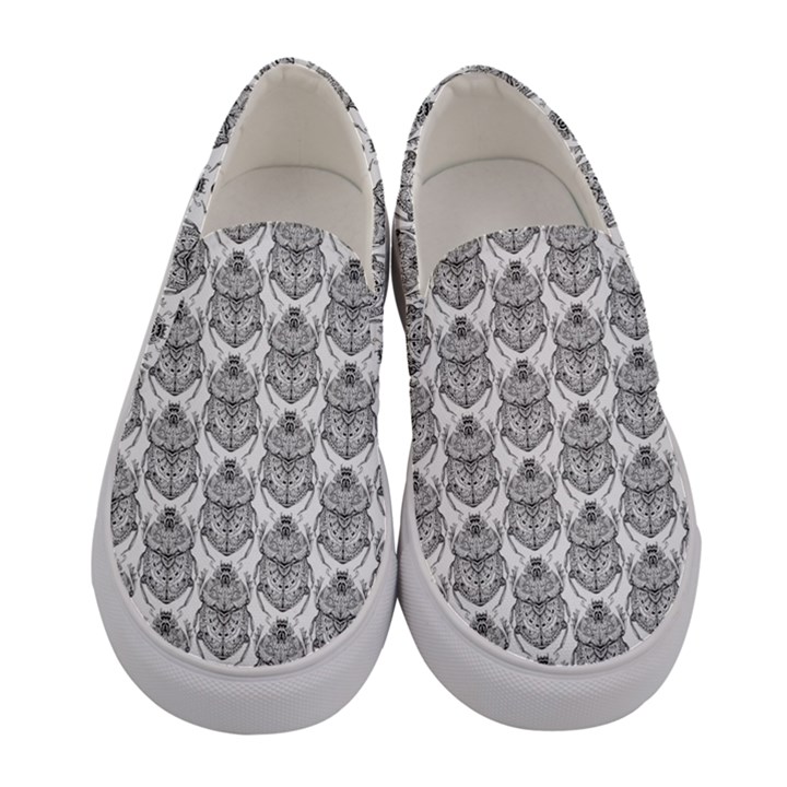 Scarab Pattern Egyptian Mythology Black and White Women s Canvas Slip Ons