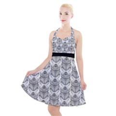 Scarab Pattern Egyptian Mythology Black And White Halter Party Swing Dress  by genx