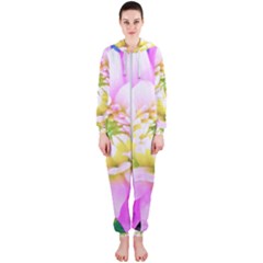 Pretty Pink, White And Yellow Cactus Dahlia Macro Hooded Jumpsuit (ladies) 