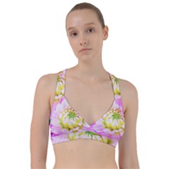 Pretty Pink, White And Yellow Cactus Dahlia Macro Sweetheart Sports Bra by myrubiogarden