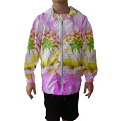 Pretty Pink, White And Yellow Cactus Dahlia Macro Hooded Windbreaker (kids)