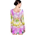 Pretty Pink, White And Yellow Cactus Dahlia Macro Long Sleeve Velvet Bodycon Dress View2