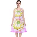 Pretty Pink, White And Yellow Cactus Dahlia Macro V-Neck Midi Sleeveless Dress  View1