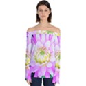 Pretty Pink, White And Yellow Cactus Dahlia Macro Off Shoulder Long Sleeve Top View1