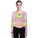 Pretty Pink, White And Yellow Cactus Dahlia Macro Velvet Long Sleeve Crop Top View1