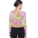 Pretty Pink, White And Yellow Cactus Dahlia Macro Velvet Long Sleeve Crop Top View2