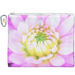 Pretty Pink, White And Yellow Cactus Dahlia Macro Canvas Cosmetic Bag (xxxl) by myrubiogarden