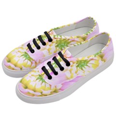 Pretty Pink, White And Yellow Cactus Dahlia Macro Women s Classic Low Top Sneakers by myrubiogarden