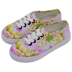 Pretty Pink, White And Yellow Cactus Dahlia Macro Kids  Classic Low Top Sneakers by myrubiogarden