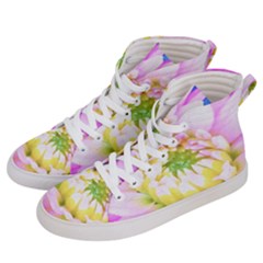 Pretty Pink, White And Yellow Cactus Dahlia Macro Men s Hi-top Skate Sneakers by myrubiogarden