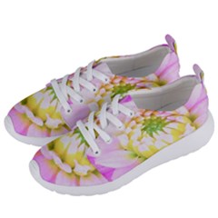 Pretty Pink, White And Yellow Cactus Dahlia Macro Women s Lightweight Sports Shoes by myrubiogarden