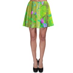 Hot Pink Abstract Rose Of Sharon On Bright Yellow Skater Skirt by myrubiogarden