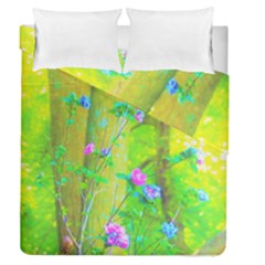 Hot Pink Abstract Rose Of Sharon On Bright Yellow Duvet Cover Double Side (queen Size) by myrubiogarden