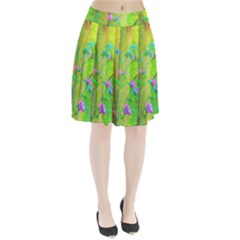 Hot Pink Abstract Rose Of Sharon On Bright Yellow Pleated Skirt by myrubiogarden