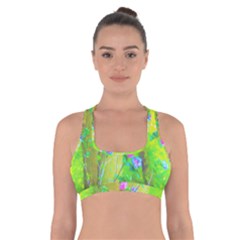 Hot Pink Abstract Rose Of Sharon On Bright Yellow Cross Back Sports Bra by myrubiogarden