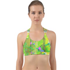 Hot Pink Abstract Rose Of Sharon On Bright Yellow Back Web Sports Bra by myrubiogarden