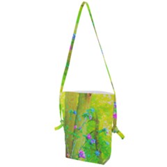 Hot Pink Abstract Rose Of Sharon On Bright Yellow Folding Shoulder Bag by myrubiogarden