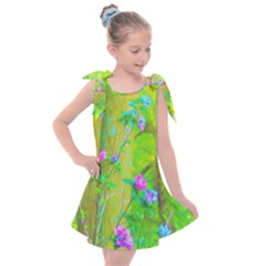 Hot Pink Abstract Rose Of Sharon On Bright Yellow Kids  Tie Up Tunic Dress by myrubiogarden