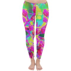 Psychedelic Succulent Sedum Turquoise And Yellow Classic Winter Leggings by myrubiogarden