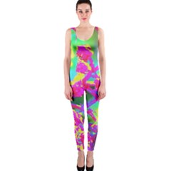 Psychedelic Succulent Sedum Turquoise And Yellow One Piece Catsuit by myrubiogarden