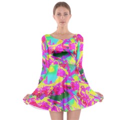 Psychedelic Succulent Sedum Turquoise And Yellow Long Sleeve Skater Dress by myrubiogarden