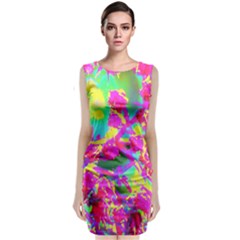 Psychedelic Succulent Sedum Turquoise And Yellow Classic Sleeveless Midi Dress by myrubiogarden