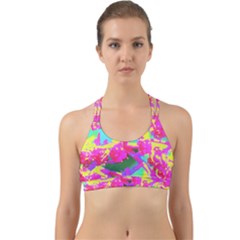 Psychedelic Succulent Sedum Turquoise And Yellow Back Web Sports Bra by myrubiogarden