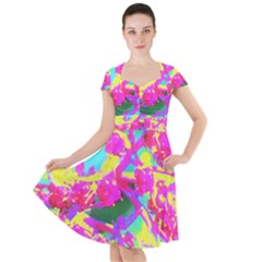 Psychedelic Succulent Sedum Turquoise And Yellow Cap Sleeve Midi Dress by myrubiogarden