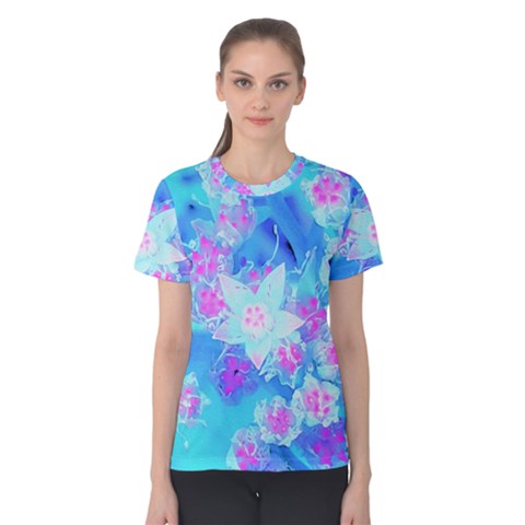 Blue And Hot Pink Succulent Underwater Sedum Women s Cotton Tee by myrubiogarden