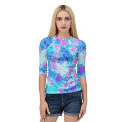 Blue And Hot Pink Succulent Underwater Sedum Quarter Sleeve Raglan Tee