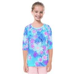 Blue And Hot Pink Succulent Underwater Sedum Kids  Quarter Sleeve Raglan Tee