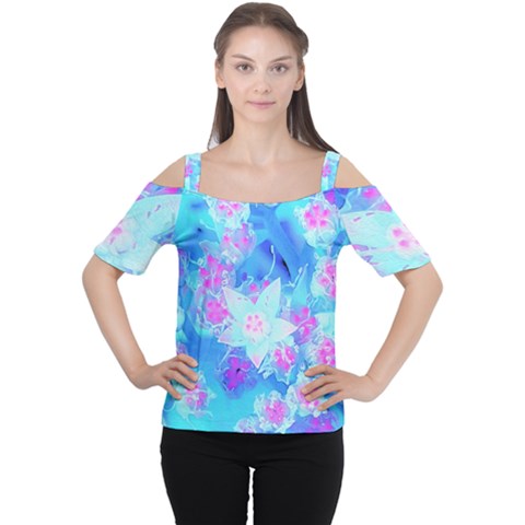 Blue And Hot Pink Succulent Underwater Sedum Cutout Shoulder Tee by myrubiogarden